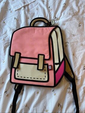 Pink Cartoon-Style Neoprene Backpack with Cream Accents
